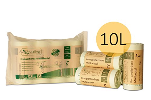Kompostierbare Bio-Müllbeutel 10 Liter - 100 besonders reißfeste Bio-Beutel - 100% kompostierbar und biologisch abbaubar - Bio-Müllsäcke für Ihre Biotonne oder den eigenen Kompost