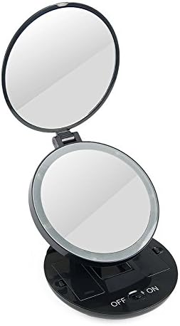 Makeup Mirror LED Folding Travel Mirror with Light 1X and 5X Handheld Magnifying Mirror