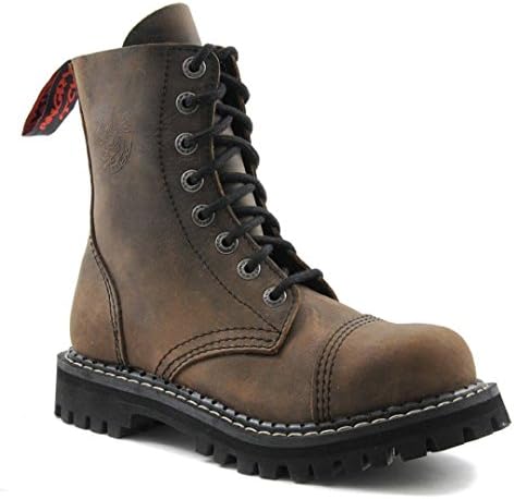 Angry Itch 8 Hole Vintage Brown Leather Combat Boots Army Ranger Punk With Steel Toe Unisex (LADIES UK 3 / EU 36)