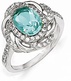 Cheryl M Sterling Silver Cubic Zirconia and Simulated Paraiba Tourmaline Ring - Size L 1/2