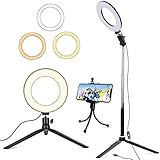 【5 Brillo Ajustable & Anillo de 360 Grados】Modo de iluminación de 2 colores y 5 brillo ajustable para que elija, puede ajustar el color y el brillo muy fácilmente, se puede lograr un brillo perfecto sin instalar filtros de colores adicionales. Y el diseño de forma de anillo de 360 grados puede brindarle un encantador efecto de luz de captura.