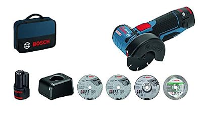 Bosch Professional 12 V System Meuleuse d'angle sans fil GWS 12 V-76 (12 V, 2 batteries 2,0 Ah, 5 pièces Ensemble de disques de séparation et de ponçage dans un sac.