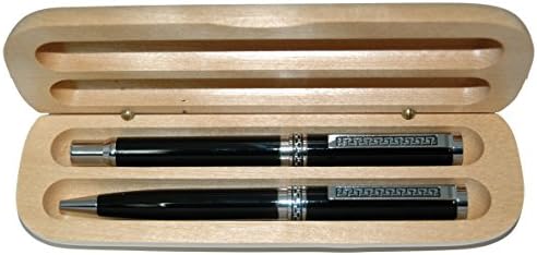 Designer Black Metal Ball and Roller Ball Pen Set in Maple Wood Box