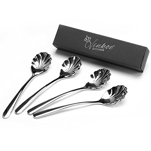 Zucker Löffel Dessertlöffel, Edelstahl mit muschelförmigem Design,qualität verwendet für Kaffee,Tee,Kuchen, Zucker,Dessert Eis Löffel,4 pack - 2