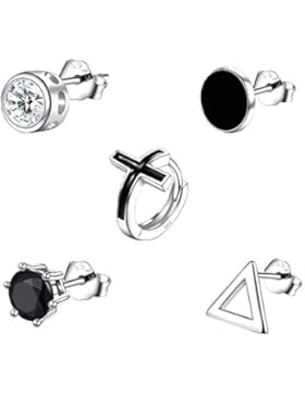 Herren Ohrringe Set , 5 Stück Ohrstecker für MännerJungen aus 925 Sterling Silber und Schwarz Zirkonia , iBegem...