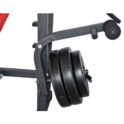 TrainHard Kraftstation Fitnesscenter Hantelbank schwarz/rot mit 1,6m Langhantelstange und 25kg Hantelscheiben - 5