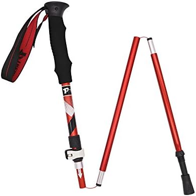 Tayinplus Trekking Pole Hiking Pole Stick Walking Stick Quick Lock Foldable Collapsible Lightweight Sturdy with Cloth Bags and EVA Foam Handle (Red)