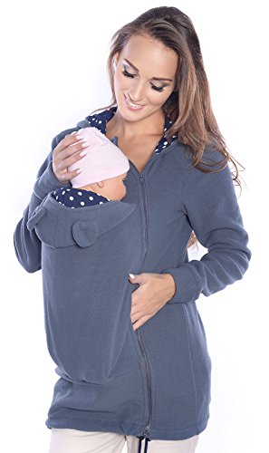 Mija - Maternity Polar warm fleece Hoodie / Pullover for two / for Baby Carriers 3073A (16, Grey)