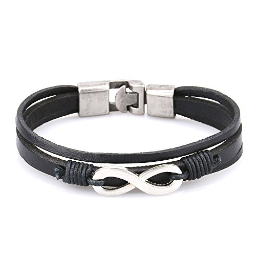 Pridot Freundschaft Bänder Accessoires Schwarz Unisex Leder Armband Infinity Factor Armreif Tribal Manschette mit Retro Legierung Haken