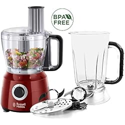 Russell Hobbs Robot Cuisine Multifonction Desire, Hâche, Mixe, Tranche, Râpe, Lames Pétrin, Batteur, Compatible Lave-Vaisselle, 7 Accessoires Inclus - 24730-56