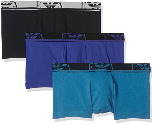 Emporio Armani Men's Knit 3 Pack 1113576A715 Plain Trunk, Multicoloured (Ink/Marine/Cobalt), Large