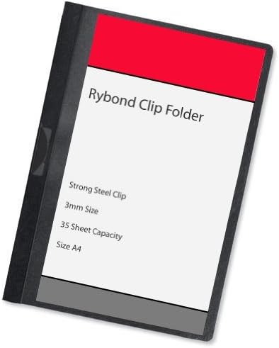 Rybond Premium A4 Clip Folder 3mm Spine 30 Sheets Capacity, Excellent for Presentations, School College Projects, Black [Pack 10]