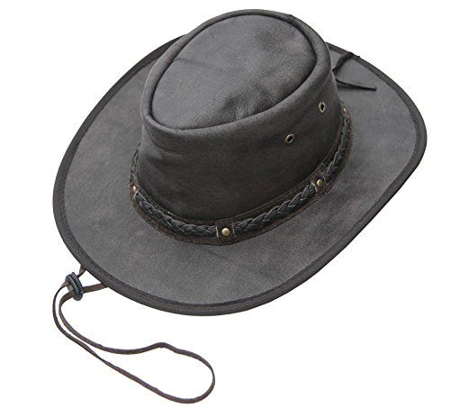 Wombat Unisex Soft Brown Distressed Style Crushable Leather Bush Hat Chin Strap Men’s Woman’s