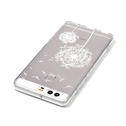 Huawei P9 Schutzhülle,Huawei P9 Hülle,JAWSEU Niedlich Weiß Löwenzahn Crystal Hart Kunststoff Back Schutzhülle mit TPU-Silikon Rahmen in Transparent Bumper PC Back Durchsichtig Cover Schutzhülle Etui Tasche für Huawei P9+1xSchwarz Glitzer Bling Eingabestift-Weiß Löwenzahn - 3