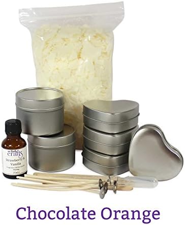 6 Mixed Tin Candle Making Kit (Choc Orange) - Makes 4 Heart Tins &amp; 2 Small Round Tin Candles, Easy to Use with Full Instruction Booklet Supplied - an Our Family Crafts Kit (Choc Orange)