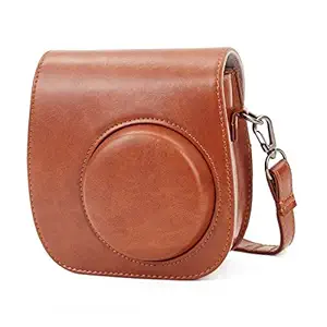 Purple Crane Vintage PU Leather Compact Camera Case for Polaroid Fujifilm Instax with Shoulder Strap and Pocket (Brown)