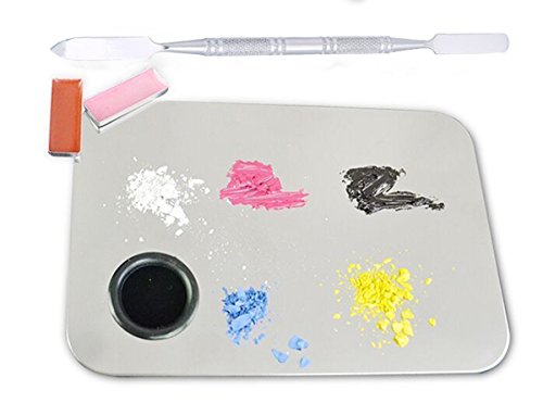 Demarkt Makeup Palette Werkzeug Mode Edelstahl Kosmetik Palette und Spatel, 15x10cm, Silber - 9