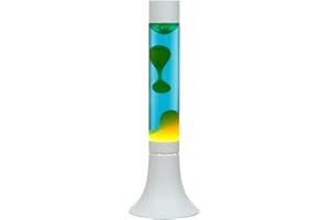 LICHT-ERLEBNISSE Lampe à lave en aluminium et verre blanc, bleu et jaune pour chambre d'adolescent, hauteur 37,5 cm, E14 max 25 W incl. ampoule, lumière d'ambiance magma, lampe de table YVONNE