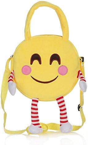 Boys Girls Cute Funny Emoji Shoulder Bags Kids Plush Handbag (Pink face)