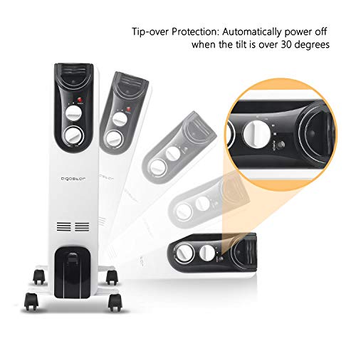 Aigostar 33LCJ - Radiateur à bain d'huile de 9 éléments et 2000W. Double tube chauffant, 3 réglages de puissance et contrôle de la température par thermostat. Noir et blanc. Design exclusif.