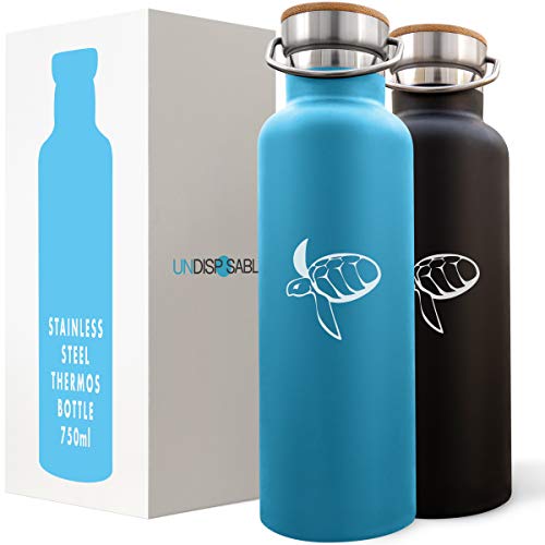 Caretta - Bottiglia termica acciaio inox 350-750ml, finanzia RIMOZIONE PLASTICA da oceani - Borraccia Isolamento doppia parete, acqua caffè tè birra caldo o freddo per 10 ore, con Borsa di Tela