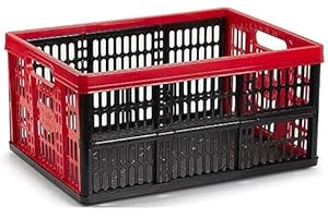 CABLEPELADO - Caja Plegable con Asas de 32L - Almacenamiento - Caja Robusta - Capacidad de 32 litros - Carga util 20 kg Color Rojo y Negro