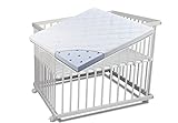 Laufgitter 75x100 weiß mit Träumelandmatratze Play and Dream und gummierten Rollen