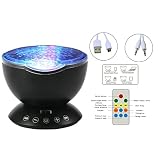 Umiwe Ozean Nachtlicht Projektor Ozeanwellen Meer Fernbedienung Nachttischlampe mit Eingebautem Mini Musik Player [12 LED Beads, 7 Bunte Licht Modi, TF Steckplatz] für Kinder Erwachsene Schlafzimmer Wohnzimmer - 2