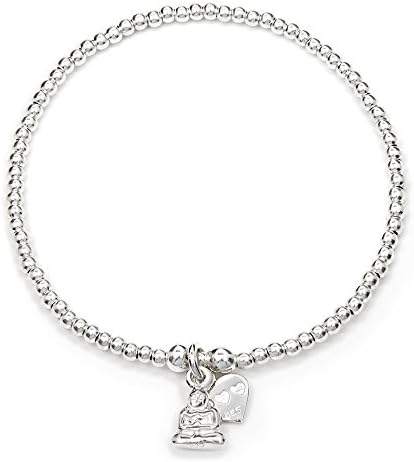 ANNIE HAAK 17cm Santeenie Silver Charm Buddah Bracelet, Stackable Single Strand with Dainty Buddah Charm, 925 Sterling Silver Bead Bracelet