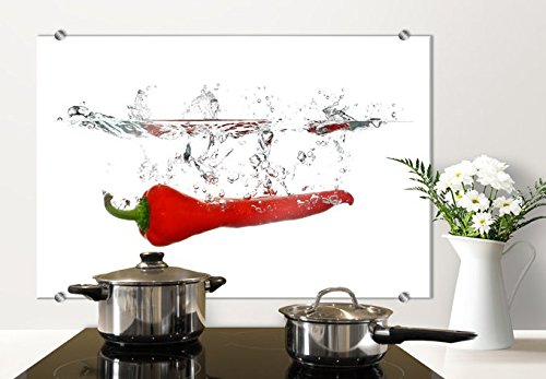 Spritzschutz Glasbild - Chilischote - mit abgerundeten Ecken - 80x60 cm mit Klemmbefestigungen - SP21973 - Wall-Art