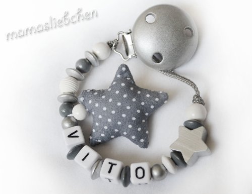Personalised Dummy Clip with name, soother chain, dummy holder, pacifier clip - star Rockstar #1086, handmade by mamasliebchen