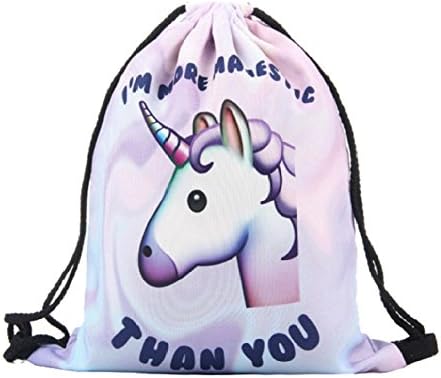Unicorn Shoulder Bag, BuycheapDG Women Girls Cartoon Unicorn 3D Printing Drawstring Backpacks Trave Bag - Unicorn Pink