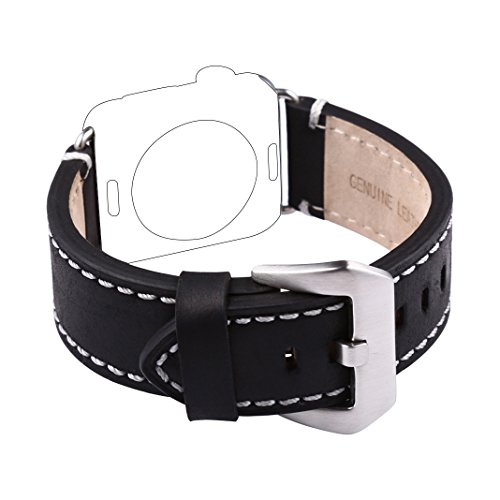 Für Apple Watch Armband 38mm Rosa Schleife® Schwarz Crazy Horse Lederarmband Uhr Band Apple iWatch Uhrenarmband Strap Series 1 Series 2 Replacement Wrist Band iWatch Armband Armbänder für Apple Watch Sport & Edition Alle Versionen (nur für alle 38mm Versions - 2