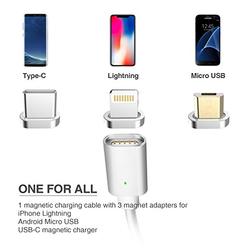 C  ble de Chargeur Magn  tique  ZKAPOR 1M Multi Magentic Charge et Synchro Donn  es C  ble de Chargement Aimant   avec Lightning Micro USB Type C Adap