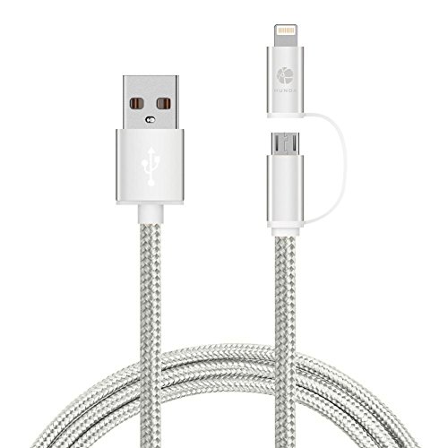 HUNDA 2 in 1 Ladekabel , 1M USB Lightning Ladekabel mit Nylon umflochtenes [Apple MFi zertifiziert] für iPhone 7/7 Plus,6S/6S Plus 6/6 Plus, 5/5 S , iPad Air 2, iPad Mini 3 und Android-Handys (Silber)