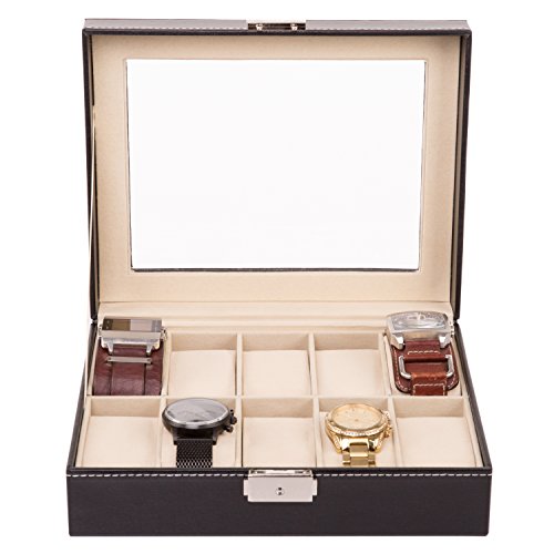 TRESKO Uhrenbox fr 10 Uhren Uhrenkasten Uhrenschatulle Uhrenkoffer Uhrenaufbewahrung aus Kunstleder, schwarz TRESKO Uhrenbox fr 10 Uhren Uhrenkasten Uhrenschatulle Uhrenkoffer Uhrenaufbewahrung aus Kunstleder, schwarz