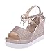 Produktbild Sandalen Damen Sommer Keilabsatz Plateau Sandaletten Riemchensandalen Freizeitschuhe Sommerschuhe Frauen Sandalen Flache Offener Zeh Wildleder Schnalle mit Wedge Absatz 6 cm Gr.34-40