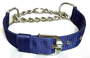 VIP Collection Choke Collar Safety Metal Chain Gentle Choker Chew Proof Strong Reflective Nylon Padded Adjustable Collar for Medium & Large Breed Dogs Color Blue Small
