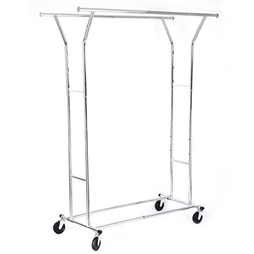 LANGRIA Stabiler Rollbarer Kleiderständer 2 Kleiderstange Ausziehbarer Garderobenständer Kleiderstange mit Rollen, Chrom-Finish - 9