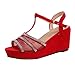 Produktbild POIUDE Damen T-Strap Schnalle Peep Toe Sandalen Keil mit Römischen Plateau Sandalen(rot, 35)
