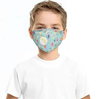 Vritraz Kids Children N95 PM 2.5 Cotton Washable and Reuseable Anti Pollution Dust Face Mask with Replaceable Filter (BlueFruit, With Valve, Pack of 1) for Kids