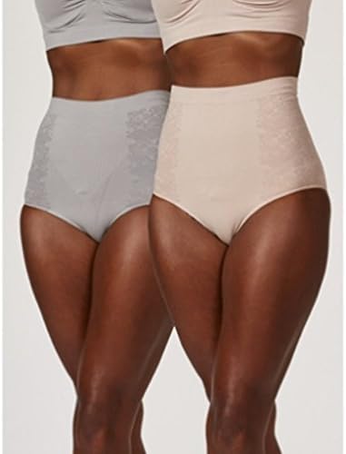 Vercella Vita Medium Control Lace Pattern High Waist Briefs Pack Of 2 (Small, UK 8-10, Silver Grey/Sandalwood)