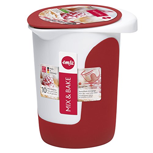 Emsa 508017 Quirltopf mit Deckel, 1 Liter, Abriebfeste Skala, Weiß/Rot, Mix & Bake - 6