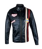 Le Mans Steve McQueen Gulf schwarz Leder Jacke - L