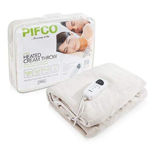 PIFCO PE151 Heated Bed Throw, Built-in Controller with 8-Hour Timer, Machine Washable with Overheat Protection, Cream, Double Bed Throw, 130 cm