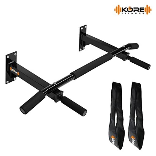 Kore K-WM-CHINUP-BAR-SR-ABS Wall Mount Pull-Up Bar and Ab Strap Combo Maximum Load 120 KG (Top Rod length 38 Inch)