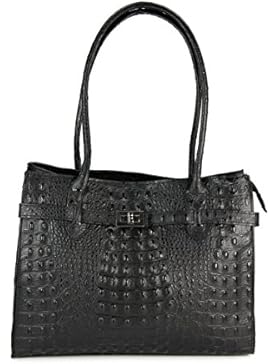 BELLI® elegante ital. Leder Handtasche schwarz Kroko Prägung - 35x27x15 cm (B x H x T)