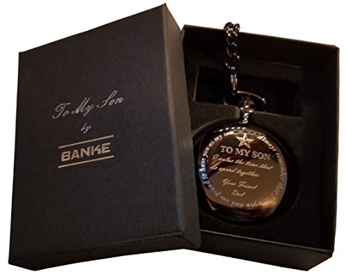 BANKE Pocket Watch and #34;To My Son, From Dad and #34; with Chain and Keepsake Box