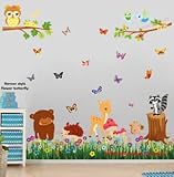 New Huge Woodland Animals Butterfly Grass Wall Stickers Baby Nursery Kids Decal Art