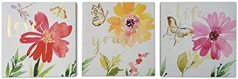 Metallic Foil Inspirational Quotes Beautiful 3 Piece Canvas Set 20 x 20cm (Butterflies and Daisies)